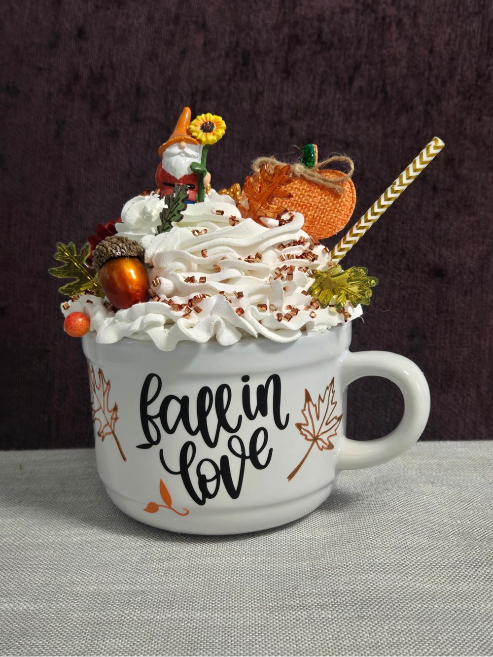 Fall in Love White Ceramic Mug with Orange Autumn Décor